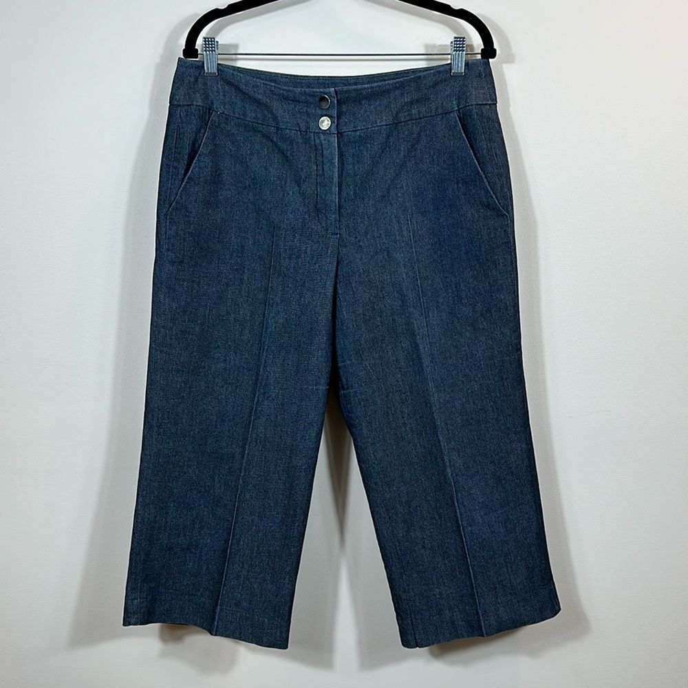 Sandro Sportswear Heathered Blue Trouser Cropped Capri Pleated Women Size 14
